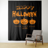 Zwarte oranje griezelige Halloween-feest fotobehan Wandkleed (In situ)