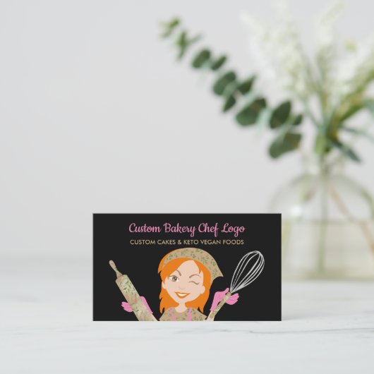 Zwarte Oranje haarkook voor bakkerij Visitekaartje (Staand voorkant)