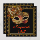Zwarte Oranje Halloween Masquerade Party Kaart (Voorkant / Achterkant)