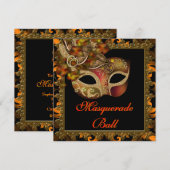 Zwarte Oranje Halloween Masquerade Party Kaart (Voorkant / Achterkant)