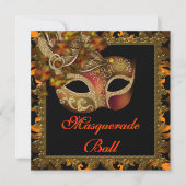 Zwarte Oranje Halloween Masquerade Party Kaart (Voorkant)