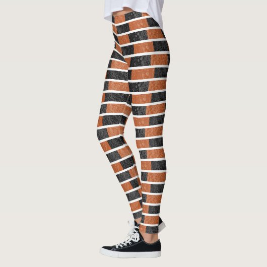 Zwarte & Oranje Halloween Waterverf Stripe Leggings (Links)