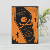 Zwarte & Oranje Hand Getrokken Kist Halloween Part Kaart (Staand voorkant)