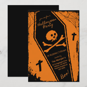 Zwarte & Oranje Hand Getrokken Kist Halloween Part Kaart