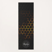 Zwarte oranje honingraatgeometriepatroon Monogram Yogamat (Voorkant)