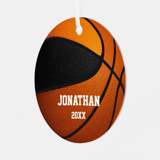 zwarte oranje jongens basketbal metalen ornament (Voorkant links)