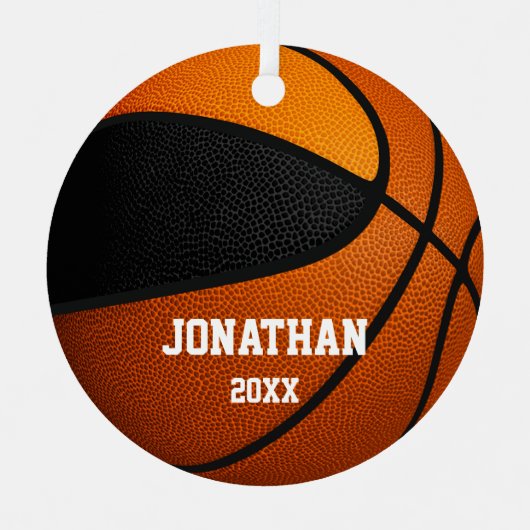 zwarte oranje jongens basketbal metalen ornament (Voorkant)