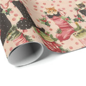 Zwarte & Oranje kitten in kerstkousen Cadeaupapier (Rol Hoek)