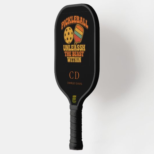 Zwarte oranje leuke quote retro monogram pickleball paddle (Links)