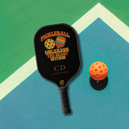 Zwarte oranje leuke quote retro monogram pickleball paddle