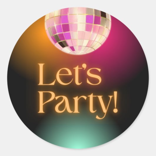 Zwarte Oranje Neon Let's Party Ronde Sticker (Voorkant)