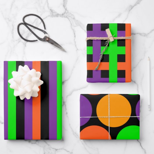 ZWARTE ORANJE PAARSE HALLOWEEN PATTERN INPAKPAPIER VEL (Voorkant)