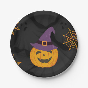 Zwarte Oranje Pomp Halloween Feestje Papieren Bordje