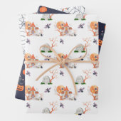 Zwarte Oranje pompoen Spider Grave Halloween Inpakpapier Vel (In situ)