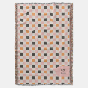 Zwarte, Oranje & Roze Checkers – Monogram Deken