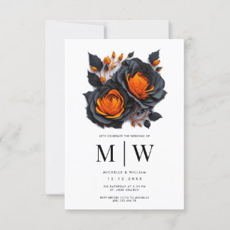 Zwarte Oranje Rozen Gothic Wedding Kaart