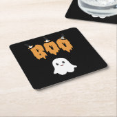 Zwarte Oranje Schattigee Ghost Boo Halloween Kartonnen Onderzetters (Schuin)