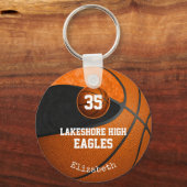 zwarte oranje school kleuren basketbalteam meisjes sleutelhanger (Voorkant)