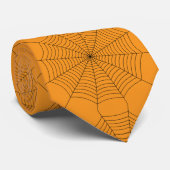 Zwarte oranje spinnenweb Halloween patroon Stropdas (Opgerold)