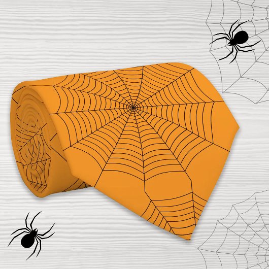 Zwarte oranje spinnenweb Halloween patroon Stropdas