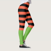 Zwarte & Oranje Strepen Groene Bodem Fun Halloween Leggings (Rechts)
