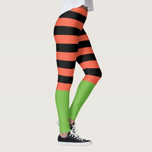 Zwarte & Oranje Strepen Groene Bodem Fun Halloween Leggings (Rechts)