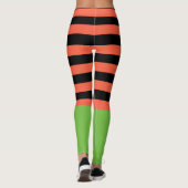 Zwarte & Oranje Strepen Groene Bodem Fun Halloween Leggings (Achterkant)