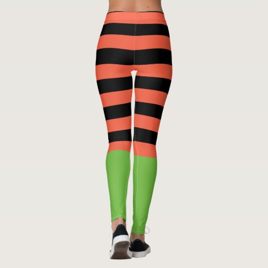 Zwarte & Oranje Strepen Groene Bodem Fun Halloween Leggings (Achterkant)