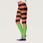 Zwarte & Oranje Strepen Groene Bodem Fun Halloween Leggings (Links)