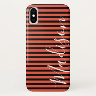 Zwarte Oranje Stripe Halloween Persoonlijke naam Case-Mate iPhone Case