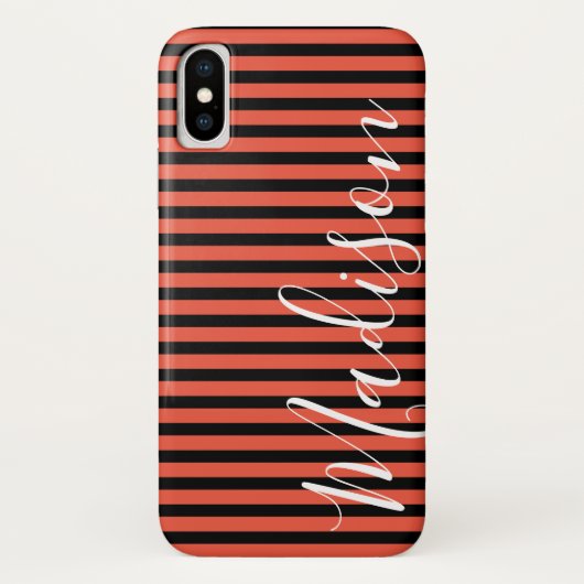Zwarte Oranje Stripe Halloween Persoonlijke naam Case-Mate iPhone Case (Achterkant)
