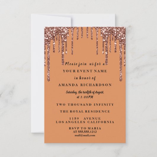 Zwarte oranje Sweet Sixteen-rozenjurk glinsterende Kaart (Voorkant)