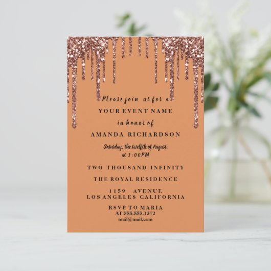 Zwarte oranje Sweet Sixteen-rozenjurk glinsterende Kaart (Staand voorkant)