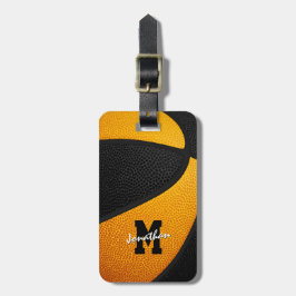 zwarte oranje teamkleuren sportgeschenken basketba bagagelabel