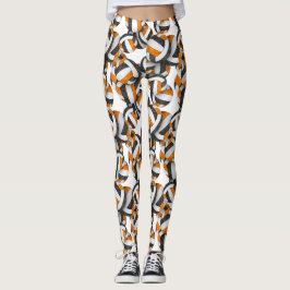 zwarte oranje teamkleuren volleybalkenpatroon leggings