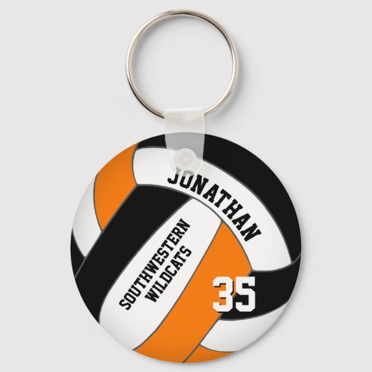 zwarte oranje teamnaam jongens volleybal sleutelhanger (Voorkant)