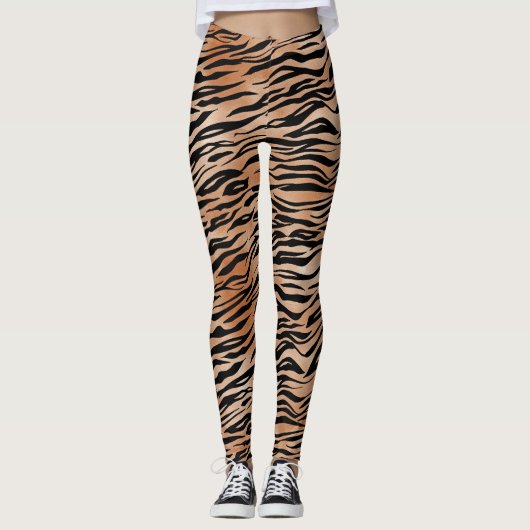 Zwarte Oranje tijgerafdrukken Leggings (Voorkant)