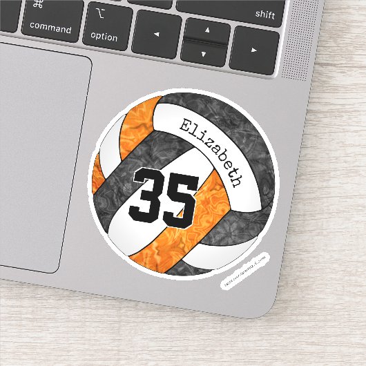 zwarte oranje volleybal met nummer van de speler sticker (Detail)