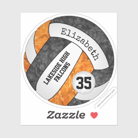zwarte oranje volleybal met schoolmascot sticker (Vel)