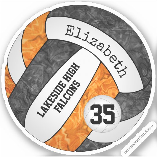 zwarte oranje volleybal met schoolmascot sticker (Voorkant)