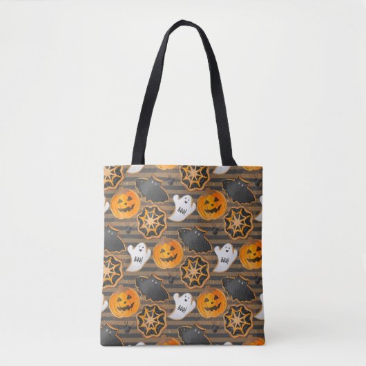 ZWARTE ORANJE WITTE HALLOWEEN COOKIES TOTE BAG (Voorkant)