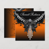 Zwarte Oranje zoete zestien-partijenuitnodigingen Kaart (Voorkant / Achterkant)