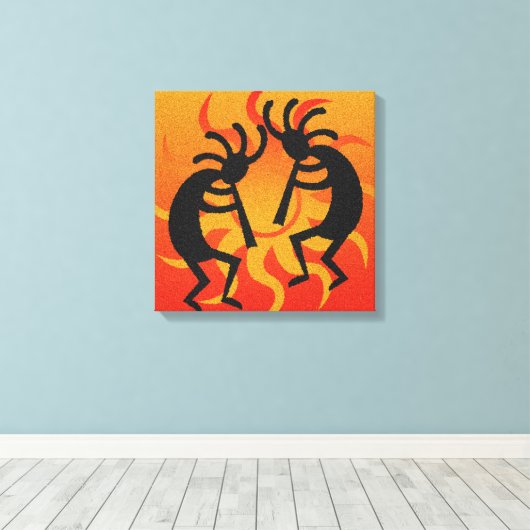 Zwarte Oranje Zuidwestelijke Kokopelli Wall Art Canvas Afdruk (Insitu (Houten vloer))