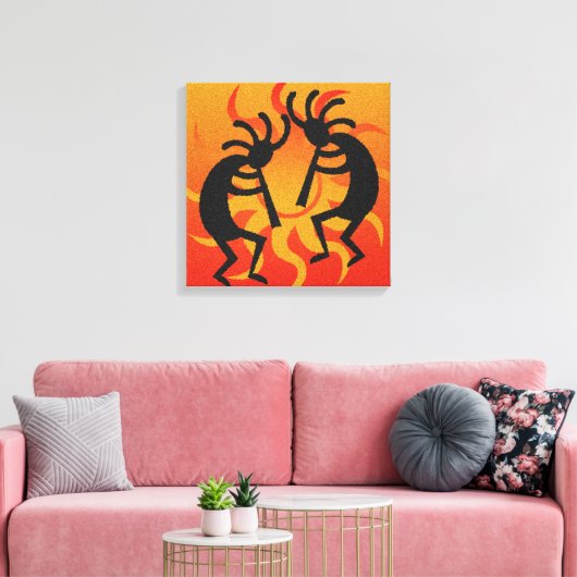 Zwarte Oranje Zuidwestelijke Kokopelli Wall Art Canvas Afdruk (Insitu (Woonkamer))