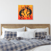 Zwarte Oranje Zuidwestelijke Kokopelli Wall Art Canvas Afdruk (Insitu (Slaapkamer))