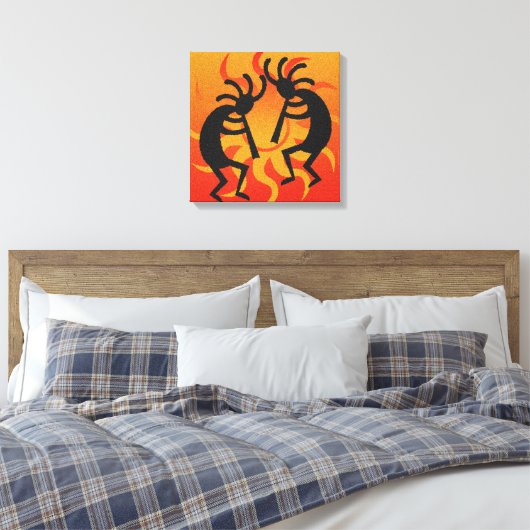 Zwarte Oranje Zuidwestelijke Kokopelli Wall Art Canvas Afdruk (Insitu (Slaapkamer))