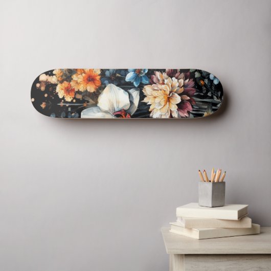 zwarte orchidee persoonlijk skateboard (Muurkunst (Horizontaal))