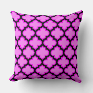 Zwarte Orchidee Roze Quatrefoil Tralie Patroon Kus Kussen