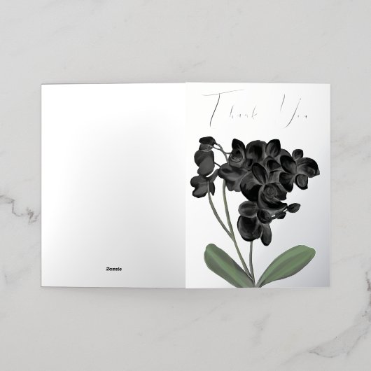 Zwarte Orchidee Waterverf Bloemige Gepersonaliseer Folie Feestdagenkaart (Buiten Laag)