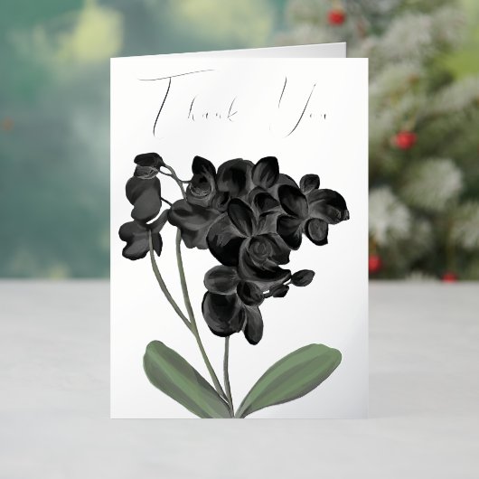 Zwarte Orchidee Waterverf Bloemige Gepersonaliseer Folie Feestdagenkaart (Feestdagen Insitu)